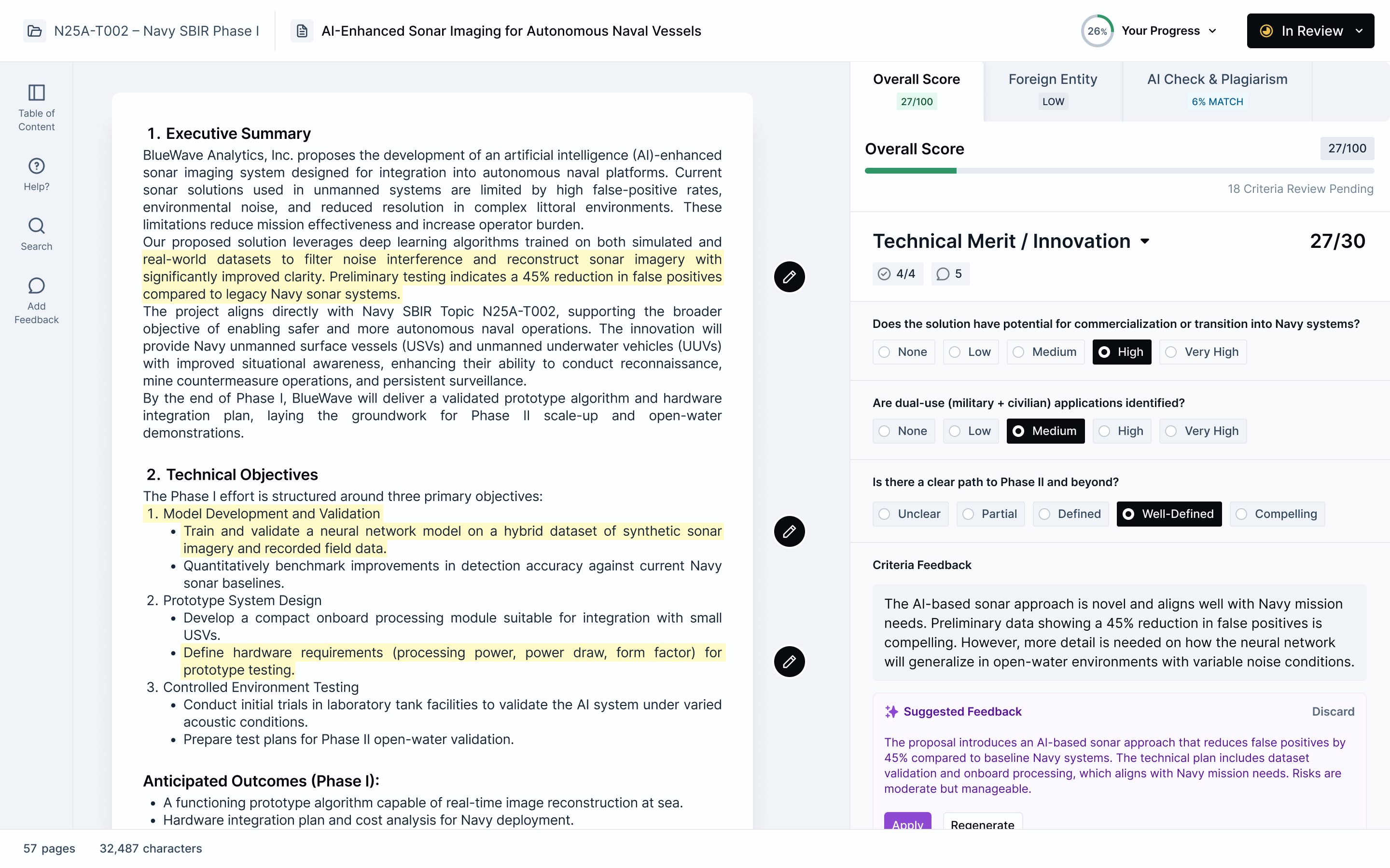 AI review and scoring dashboard
